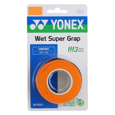 Yonex Overgrip Wet Super Grap 0.6mm (Komfort/glatt/leicht haftend) orange 3er